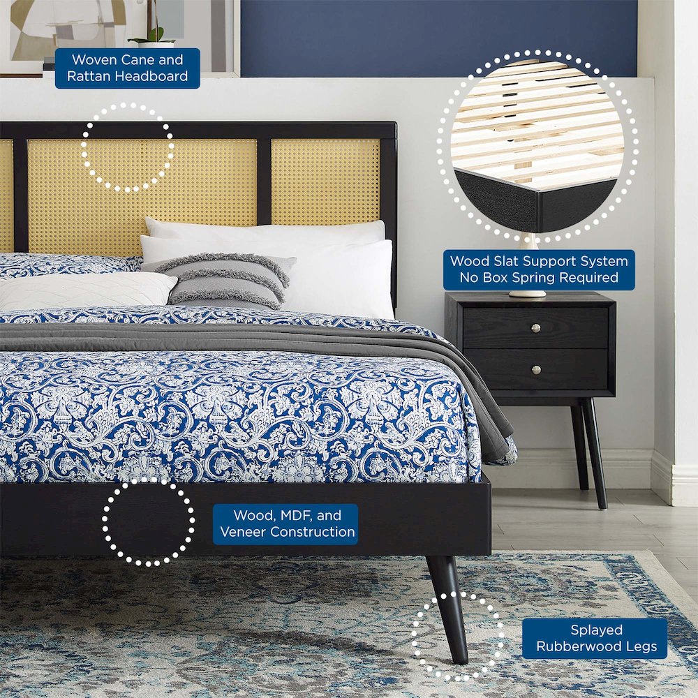 Kelsea Cane and Wood King Platform Bed With Splayed Legs. Picture 8