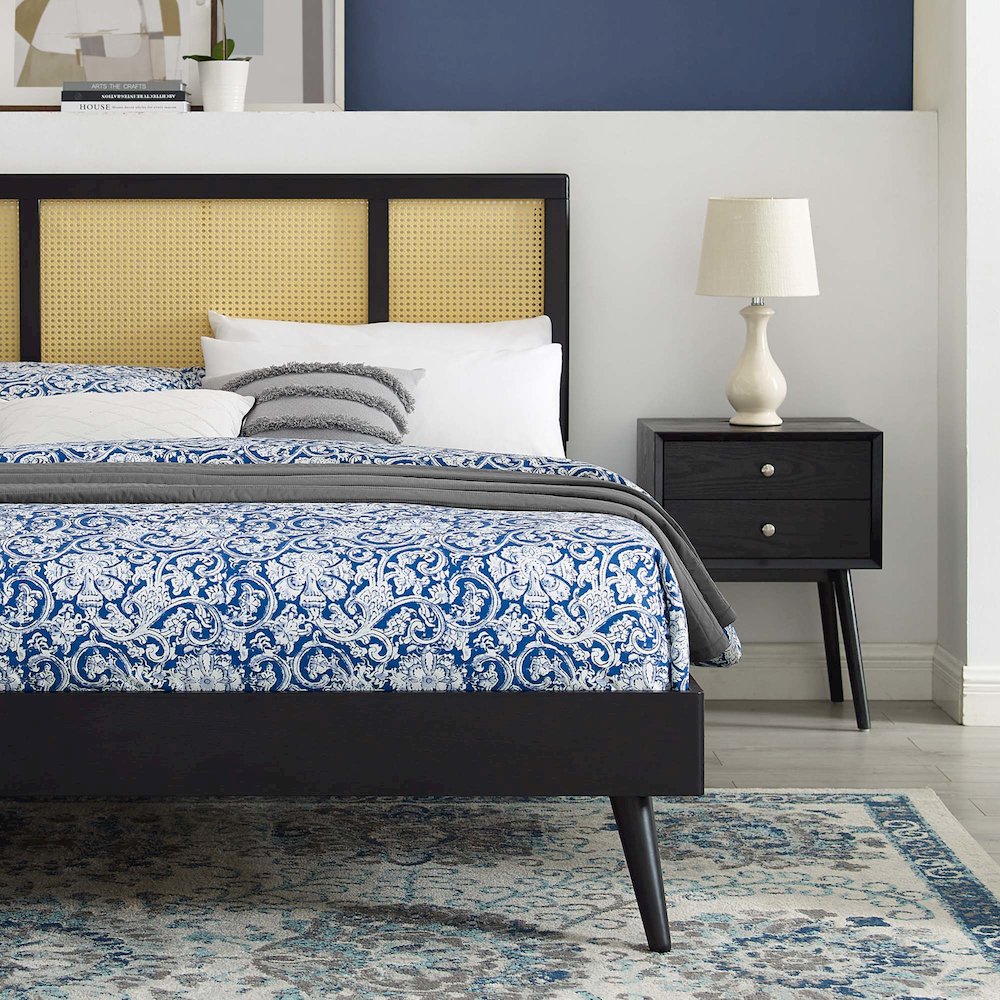 Kelsea Cane and Wood King Platform Bed With Splayed Legs. Picture 9