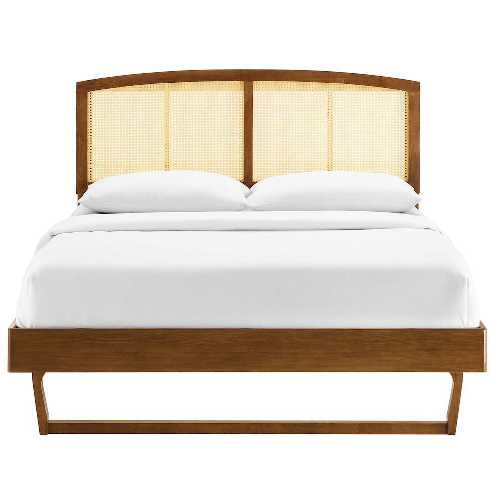 Sierra Cane and Wood Full Platform Bed With Angular Legs. Picture 5