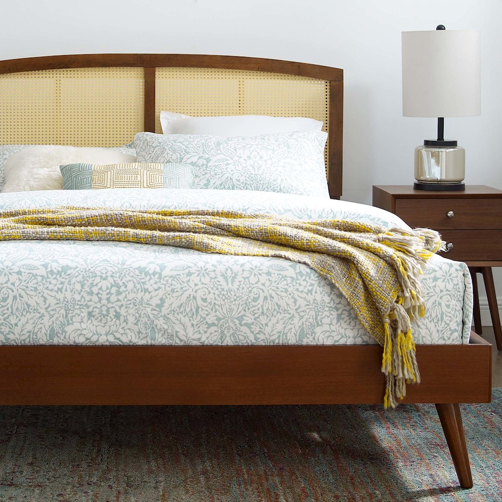 Sierra Cane and Wood King Platform Bed With Splayed Legs. Picture 9