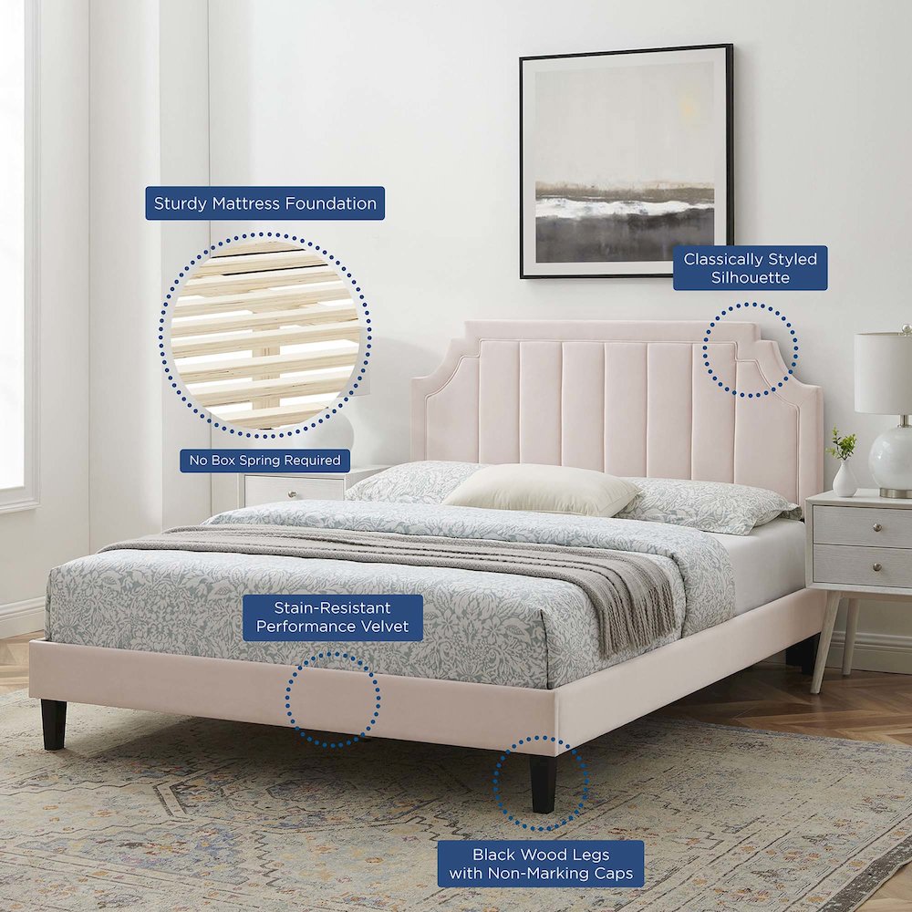 Sienna Performance Velvet Queen Platform Bed. Picture 9