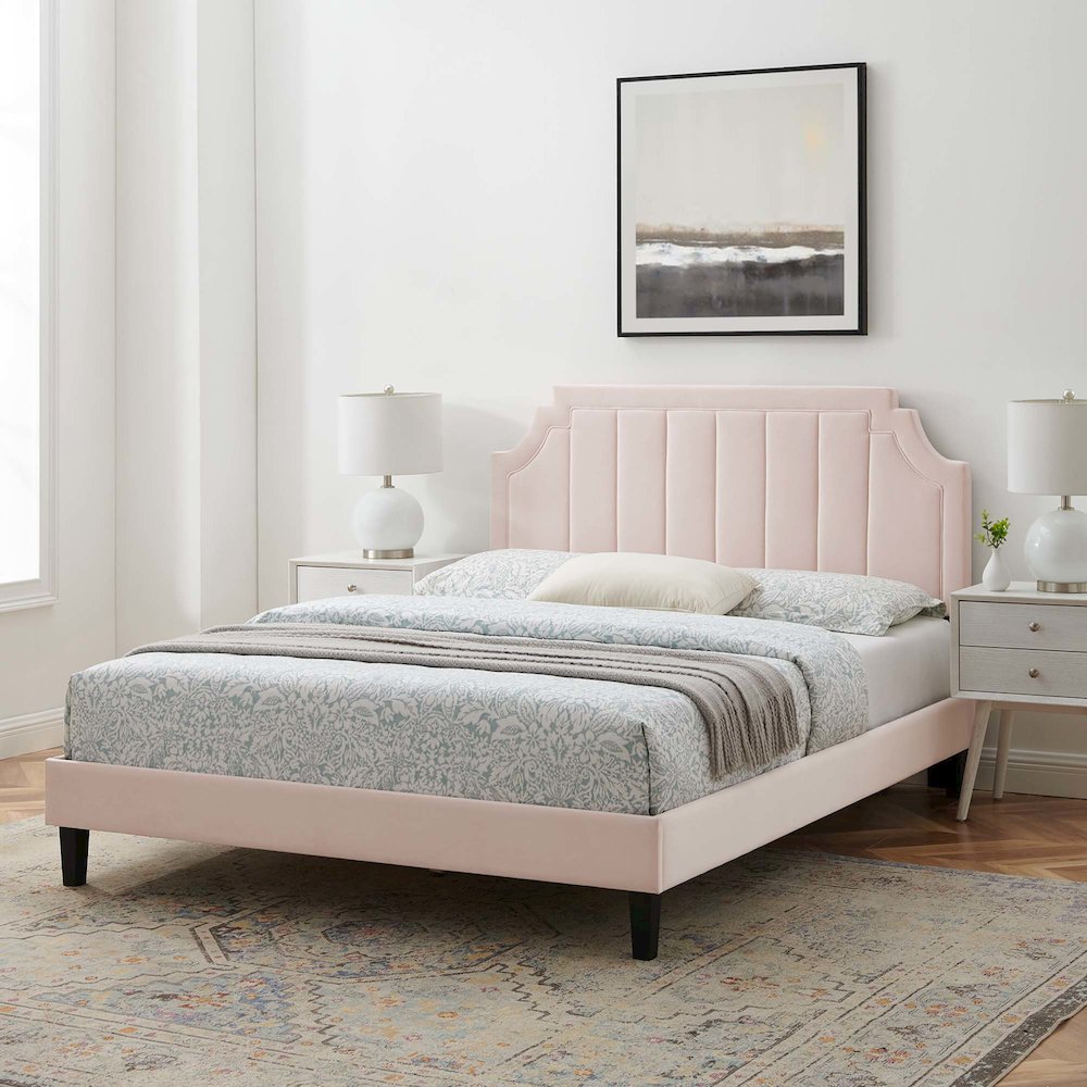 Sienna Performance Velvet Queen Platform Bed. Picture 8