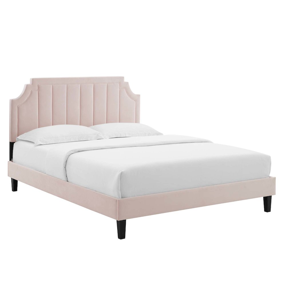 Sienna Performance Velvet Queen Platform Bed. Picture 1