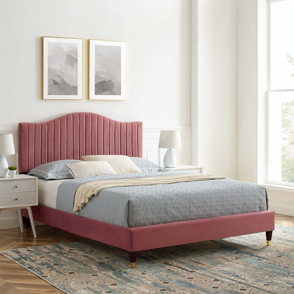 Juniper Channel Tufted Performance Velvet King Platform Bed. Picture 8