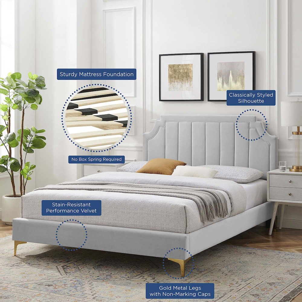Sienna Performance Velvet Twin Platform Bed. Picture 10