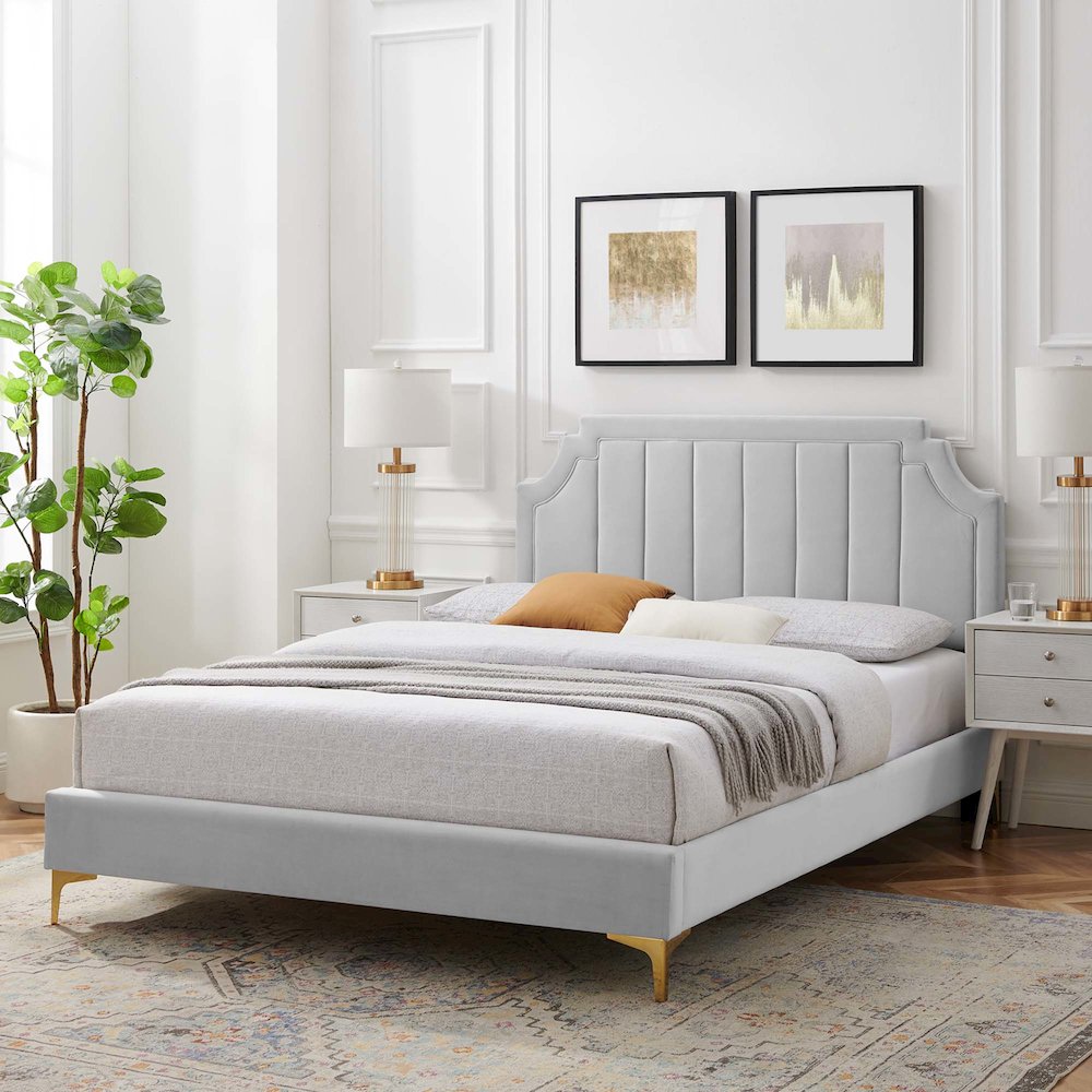 Sienna Performance Velvet Twin Platform Bed. Picture 8