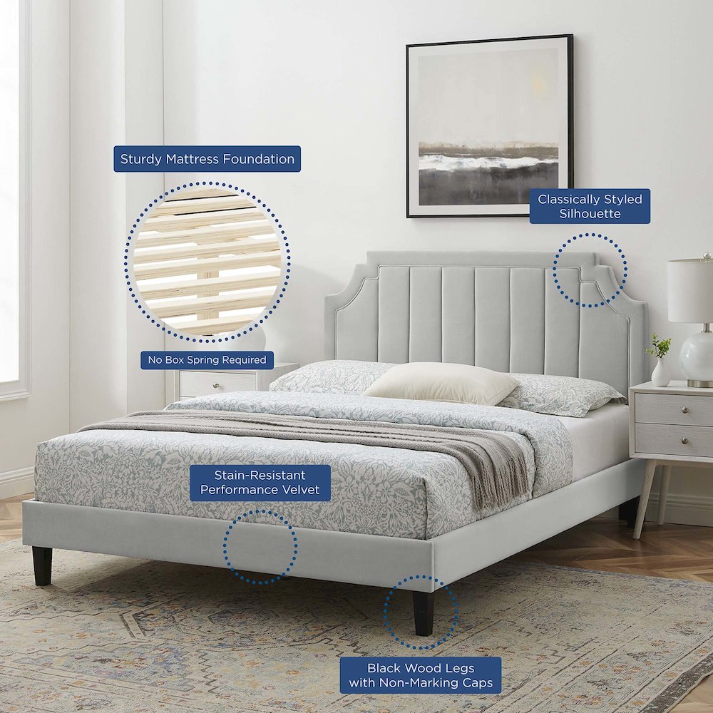 Sienna Performance Velvet Full Platform Bed. Picture 10