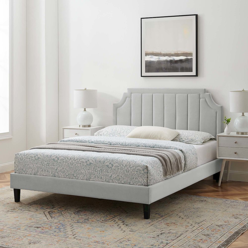 Sienna Performance Velvet Full Platform Bed. Picture 8