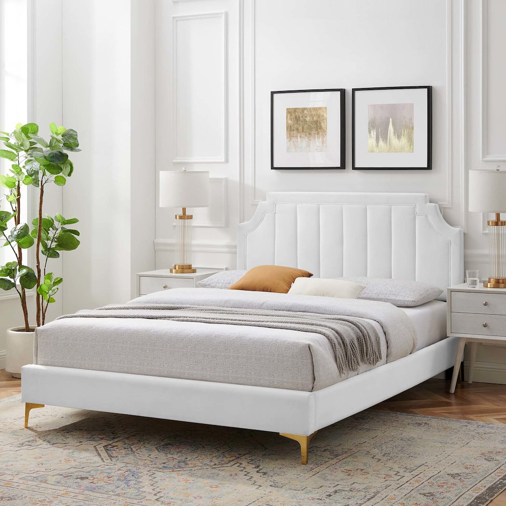 Sienna Performance Velvet King Platform Bed. Picture 8