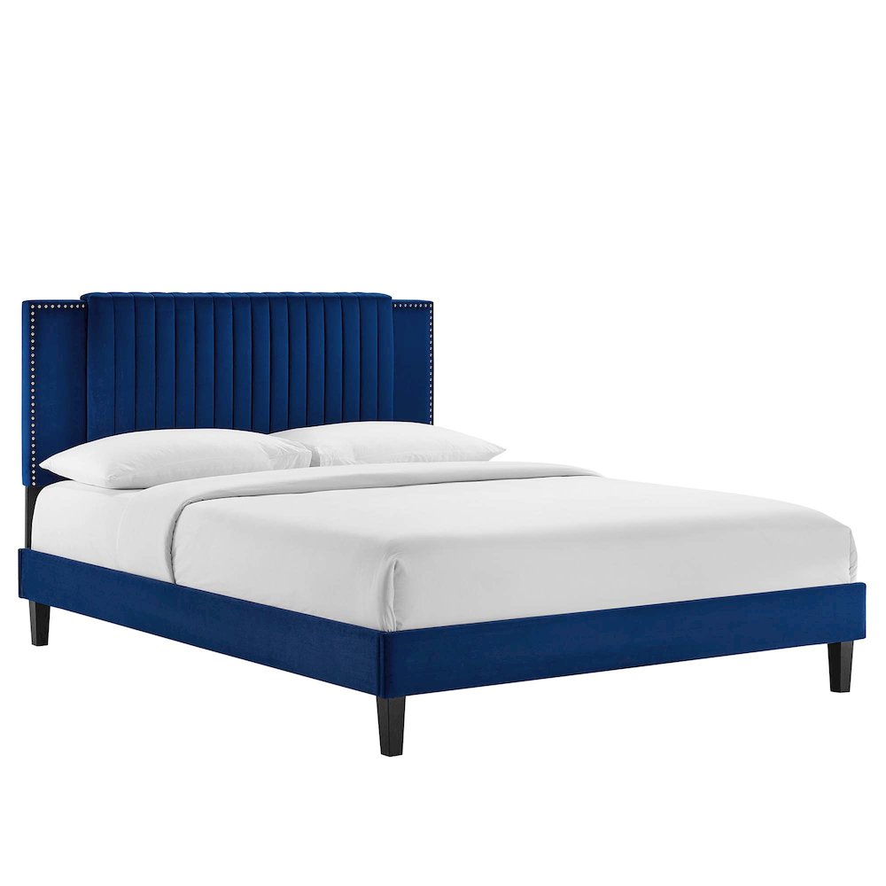 Zahra Channel Tufted Performance Velvet Queen Platform Bed. Picture 1
