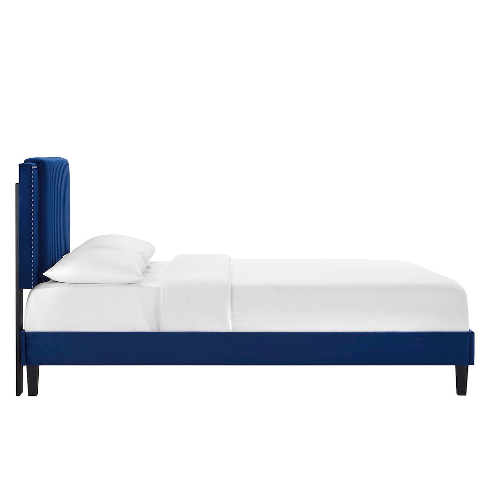 Zahra Channel Tufted Performance Velvet Queen Platform Bed. Picture 3