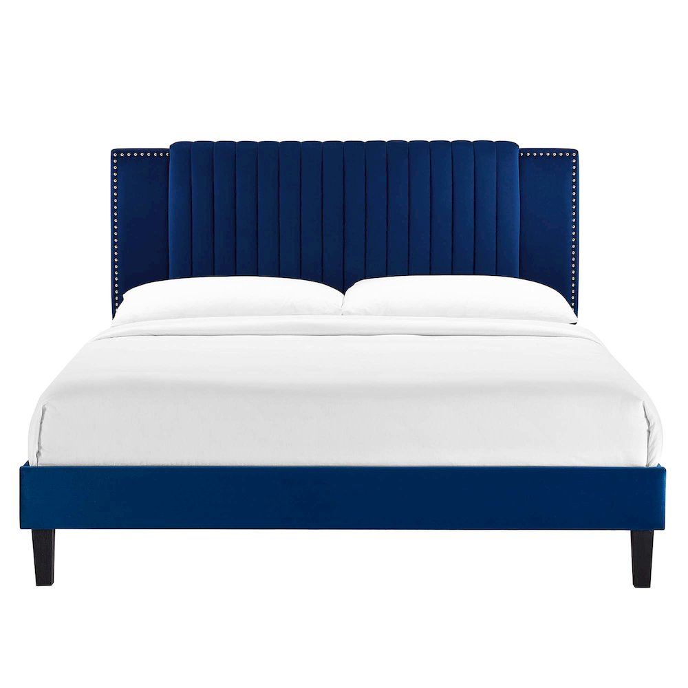 Zahra Channel Tufted Performance Velvet Queen Platform Bed. Picture 4