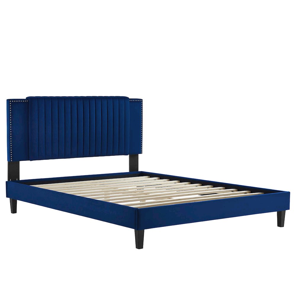 Zahra Channel Tufted Performance Velvet Queen Platform Bed. Picture 5
