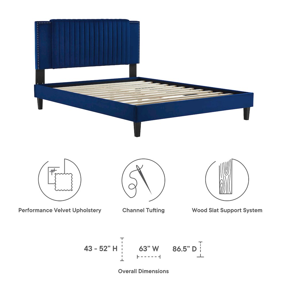 Zahra Channel Tufted Performance Velvet Queen Platform Bed. Picture 2