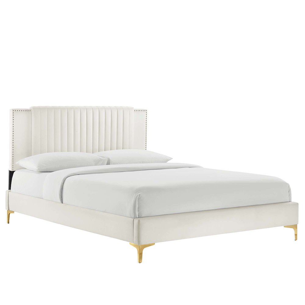Zahra Channel Tufted Performance Velvet Queen Platform Bed. Picture 1