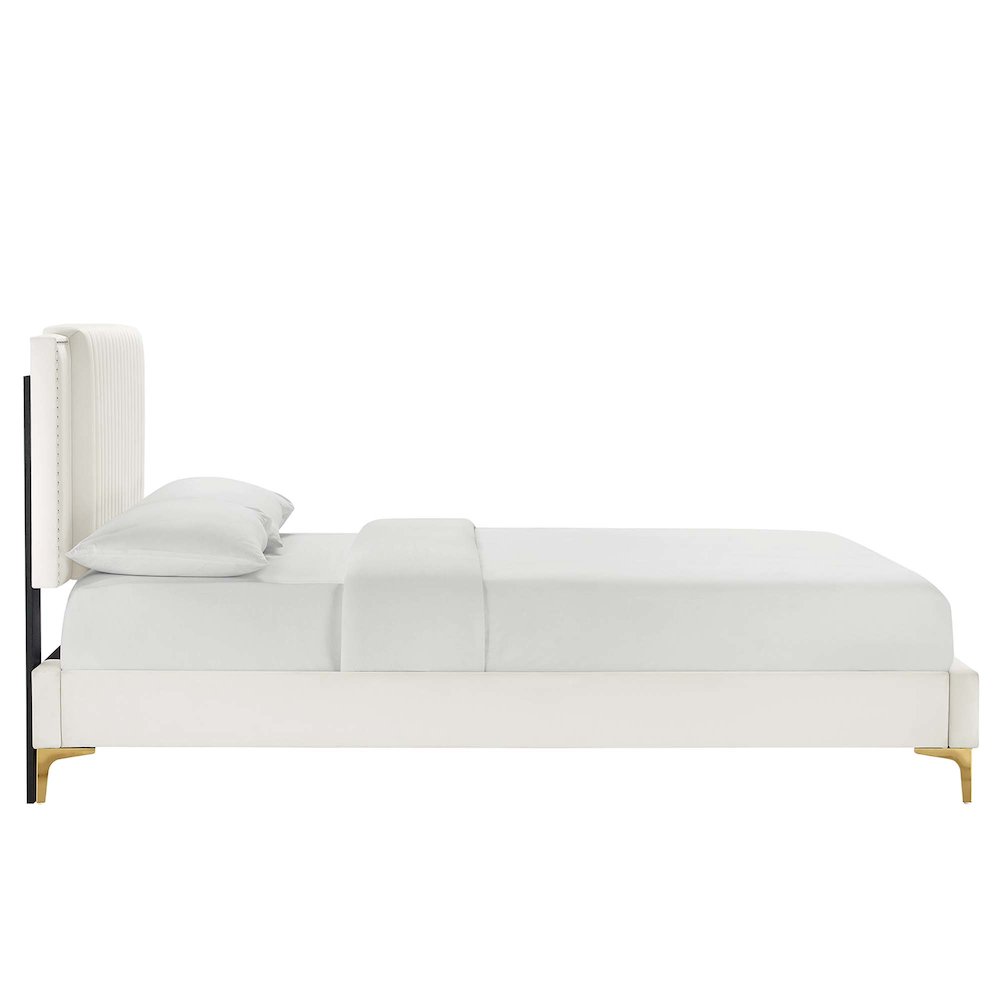 Zahra Channel Tufted Performance Velvet Queen Platform Bed. Picture 3