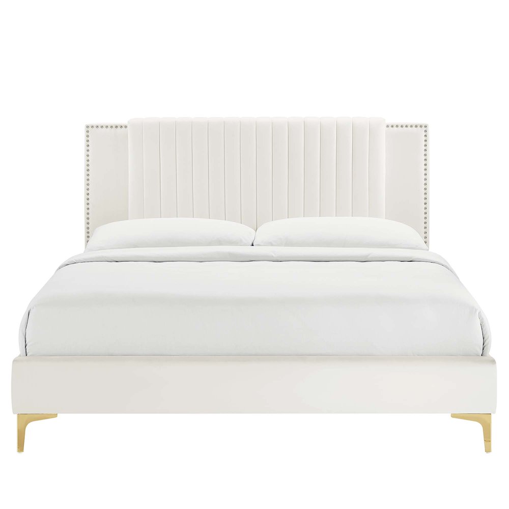 Zahra Channel Tufted Performance Velvet Queen Platform Bed. Picture 4