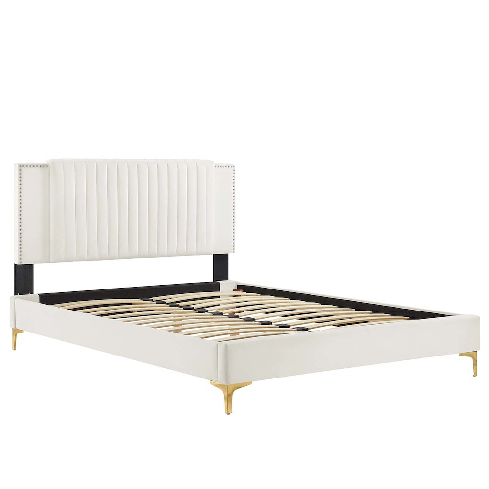 Zahra Channel Tufted Performance Velvet Queen Platform Bed. Picture 5