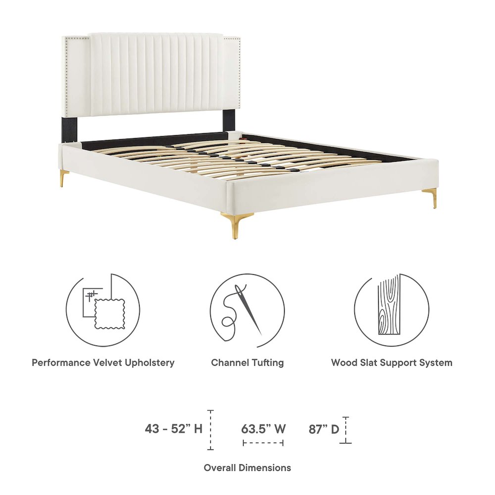 Zahra Channel Tufted Performance Velvet Queen Platform Bed. Picture 2