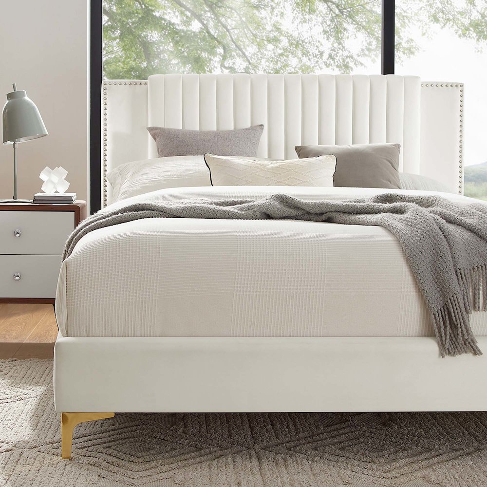 Zahra Channel Tufted Performance Velvet Queen Platform Bed. Picture 8