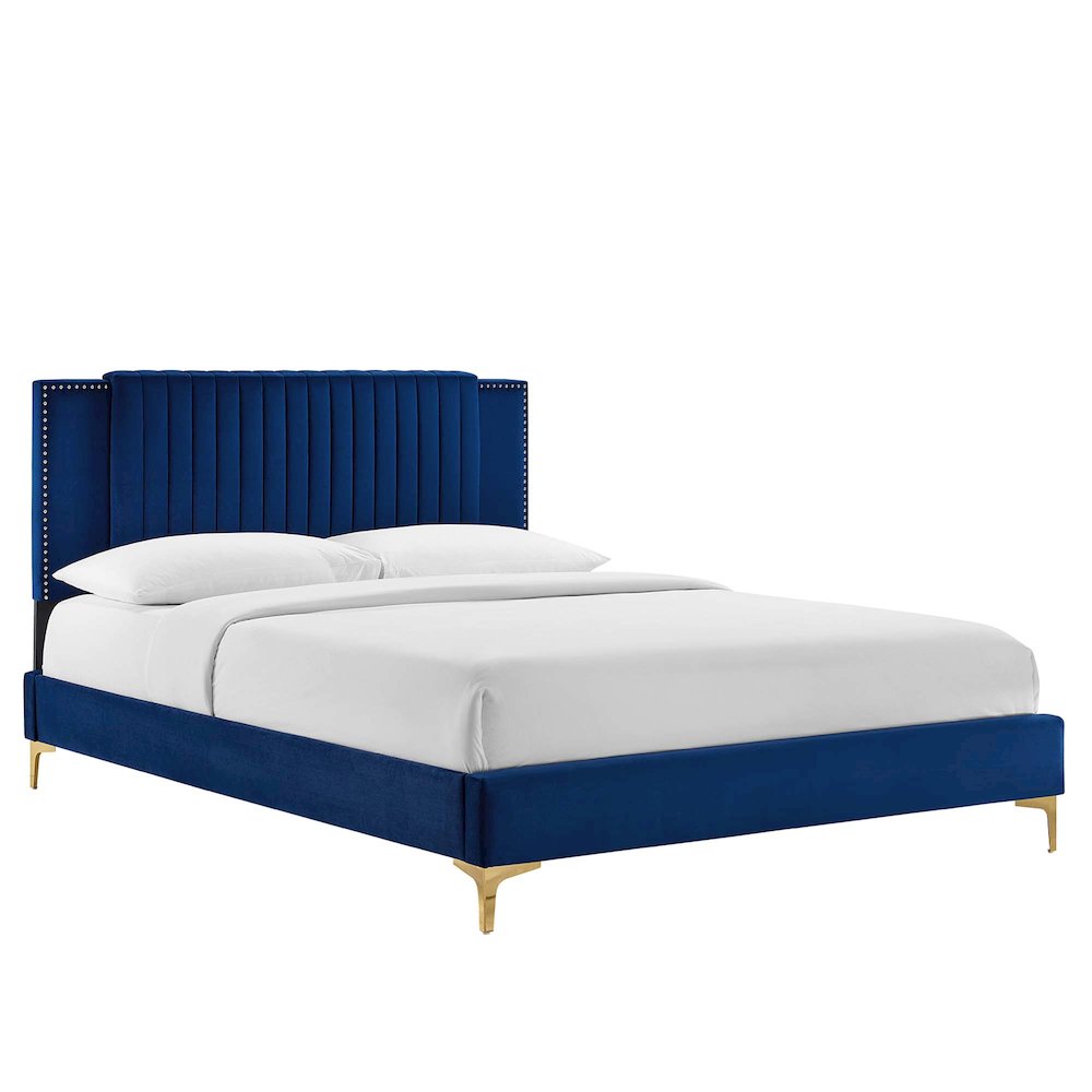 Zahra Channel Tufted Performance Velvet Full Platform Bed. Picture 1