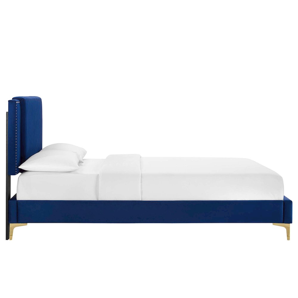 Zahra Channel Tufted Performance Velvet Full Platform Bed. Picture 3