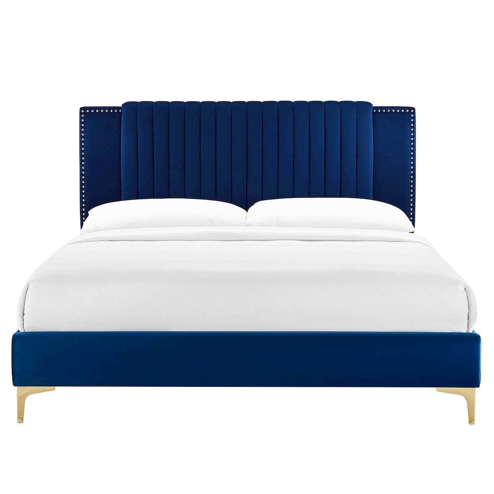 Zahra Channel Tufted Performance Velvet Full Platform Bed. Picture 4