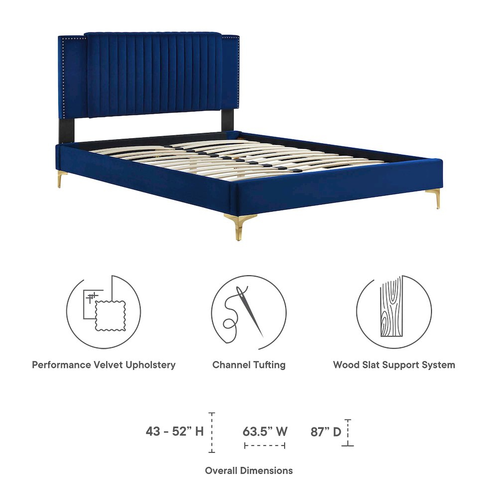 Zahra Channel Tufted Performance Velvet Full Platform Bed. Picture 2