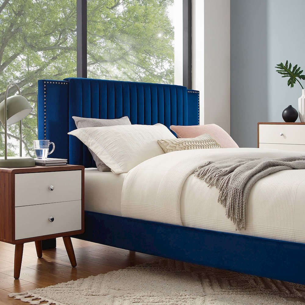 Zahra Channel Tufted Performance Velvet Full Platform Bed. Picture 8