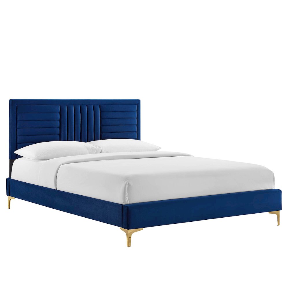 Sofia Channel Tufted Performance Velvet Full Platform Bed. Picture 1