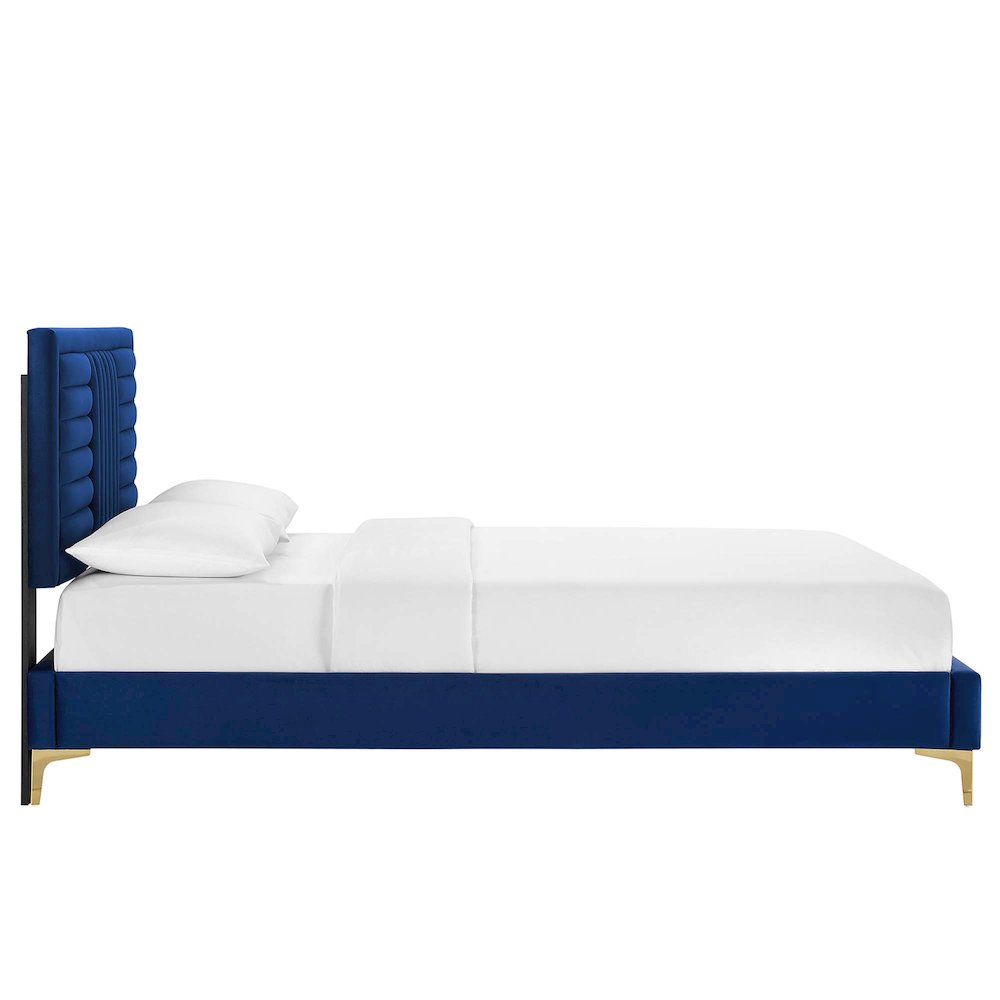 Sofia Channel Tufted Performance Velvet Full Platform Bed. Picture 3