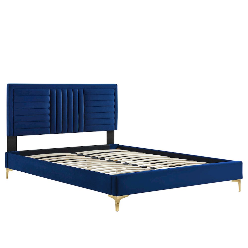 Sofia Channel Tufted Performance Velvet Full Platform Bed. Picture 5