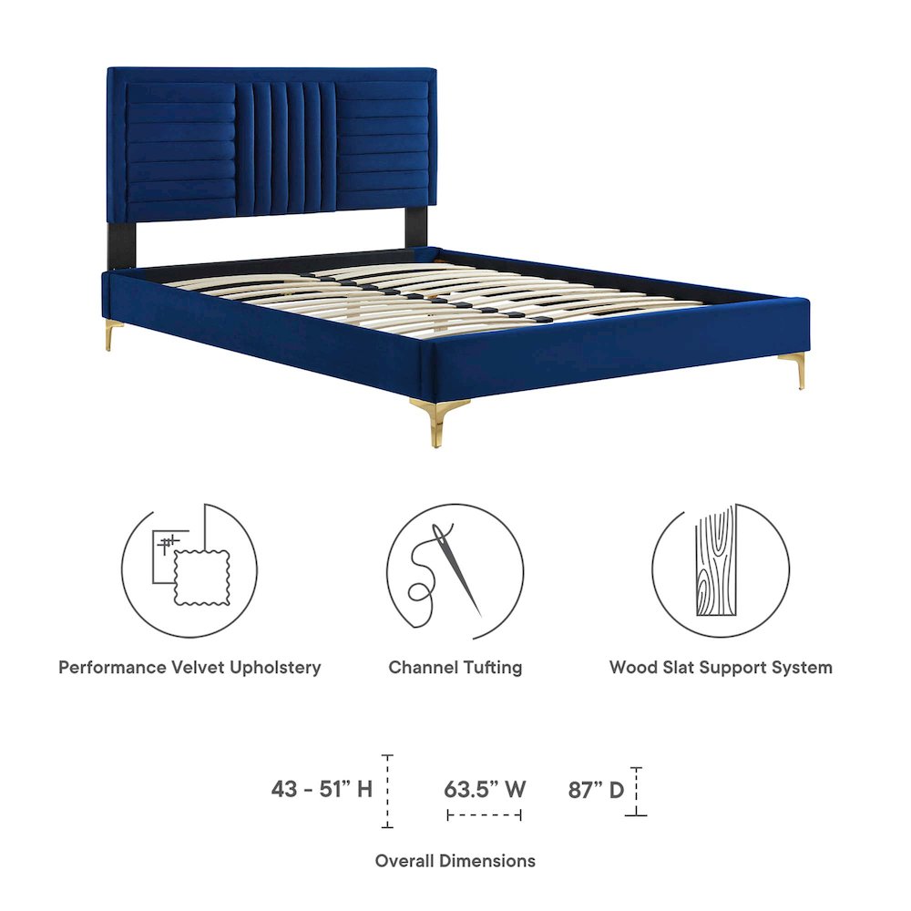 Sofia Channel Tufted Performance Velvet Full Platform Bed. Picture 2