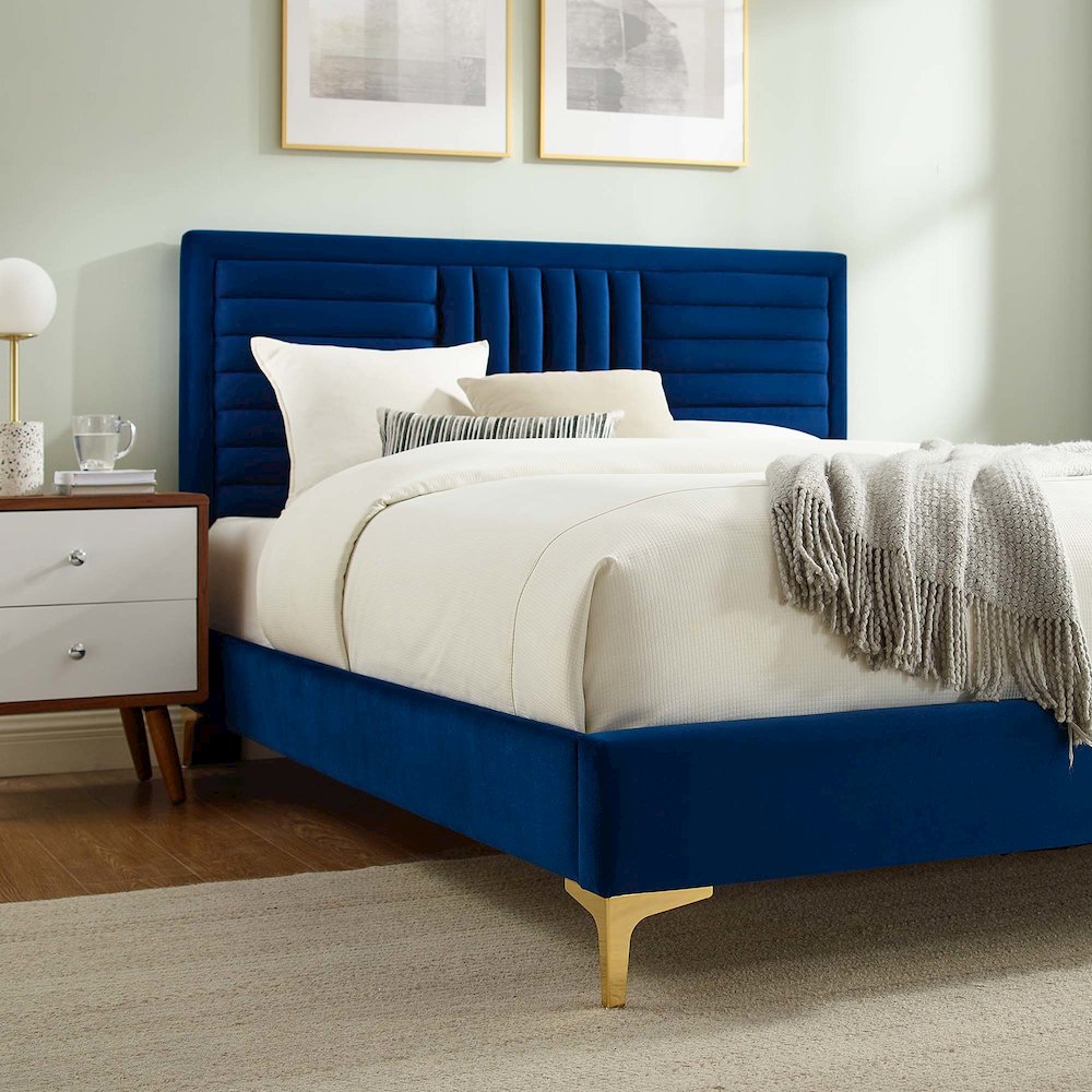 Sofia Channel Tufted Performance Velvet Full Platform Bed. Picture 8