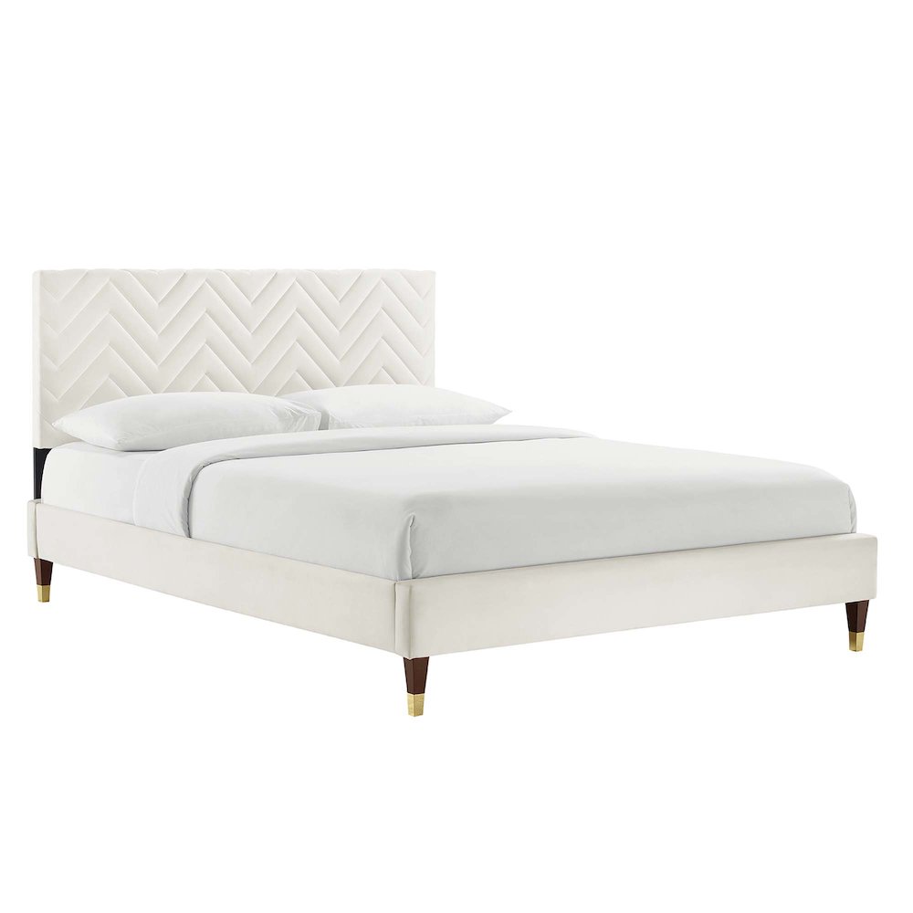 Leah Chevron Tufted Performance Velvet Full Platform Bed. Picture 1