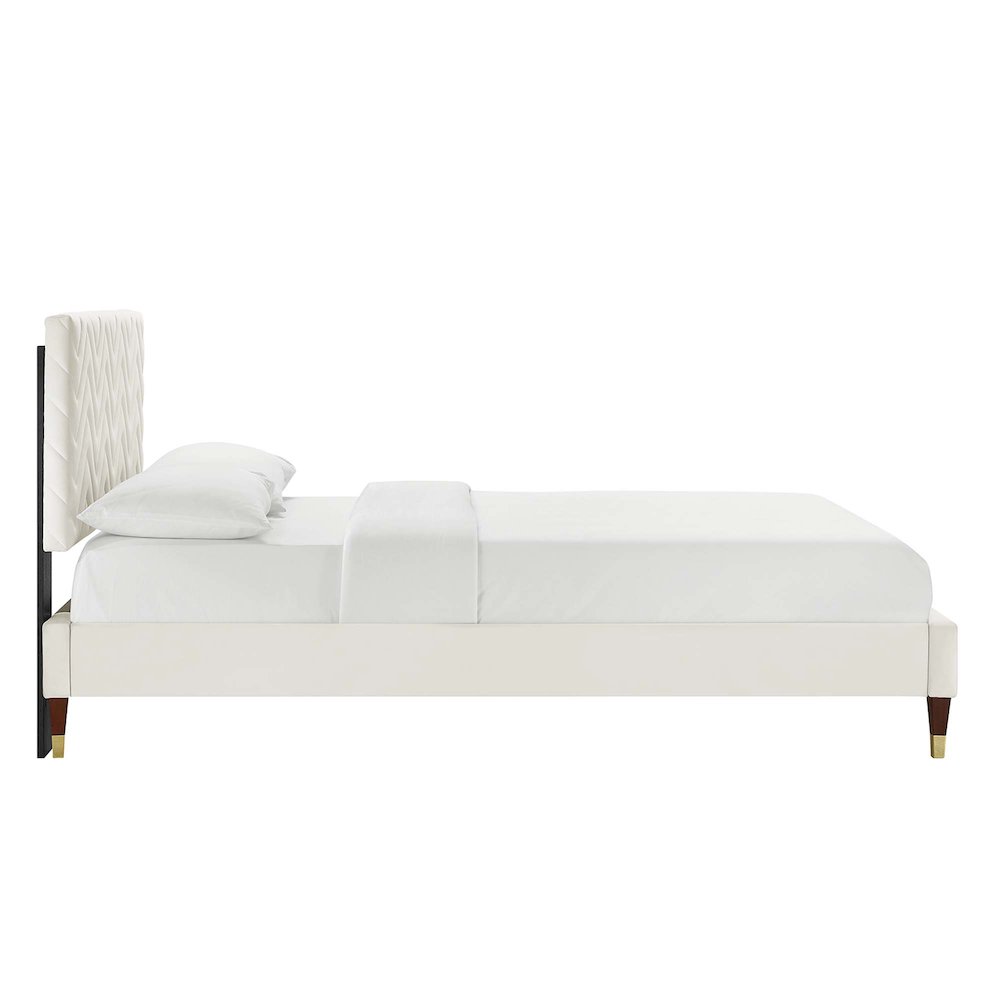 Leah Chevron Tufted Performance Velvet Full Platform Bed. Picture 3