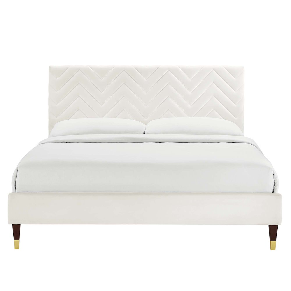 Leah Chevron Tufted Performance Velvet Full Platform Bed. Picture 4