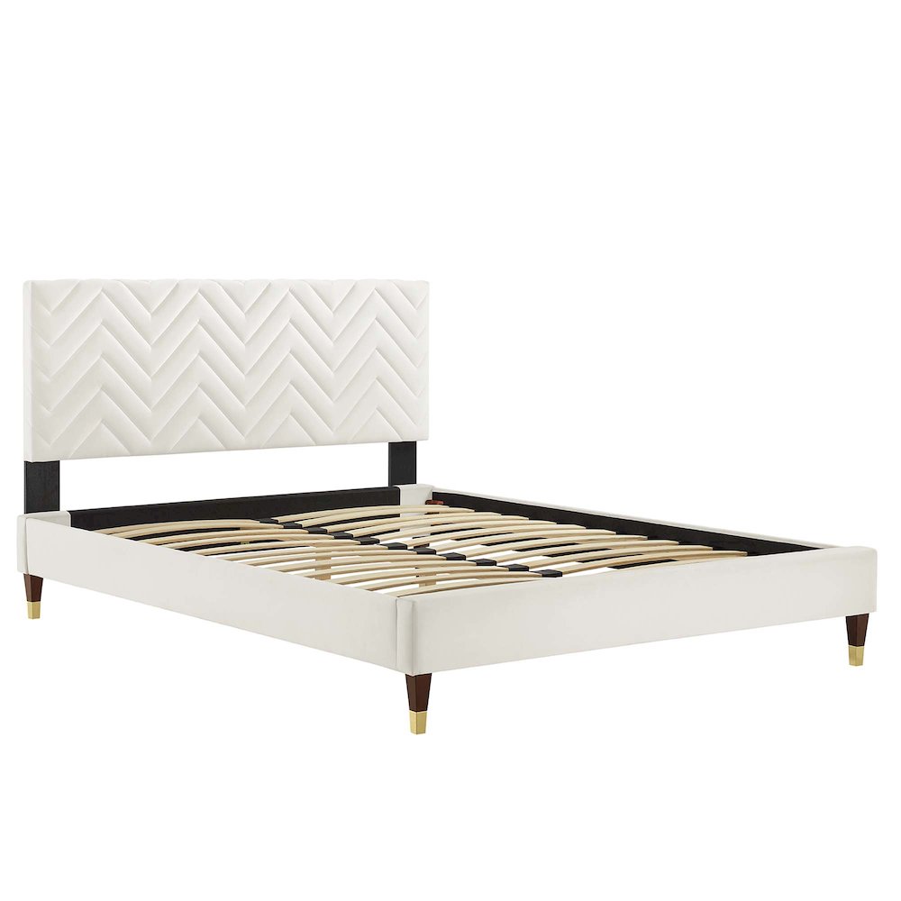Leah Chevron Tufted Performance Velvet Full Platform Bed. Picture 5
