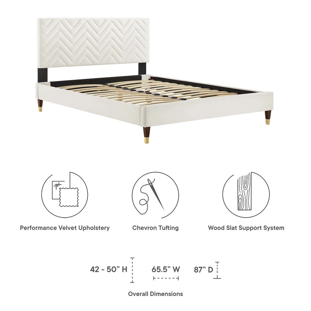 Leah Chevron Tufted Performance Velvet Full Platform Bed. Picture 2