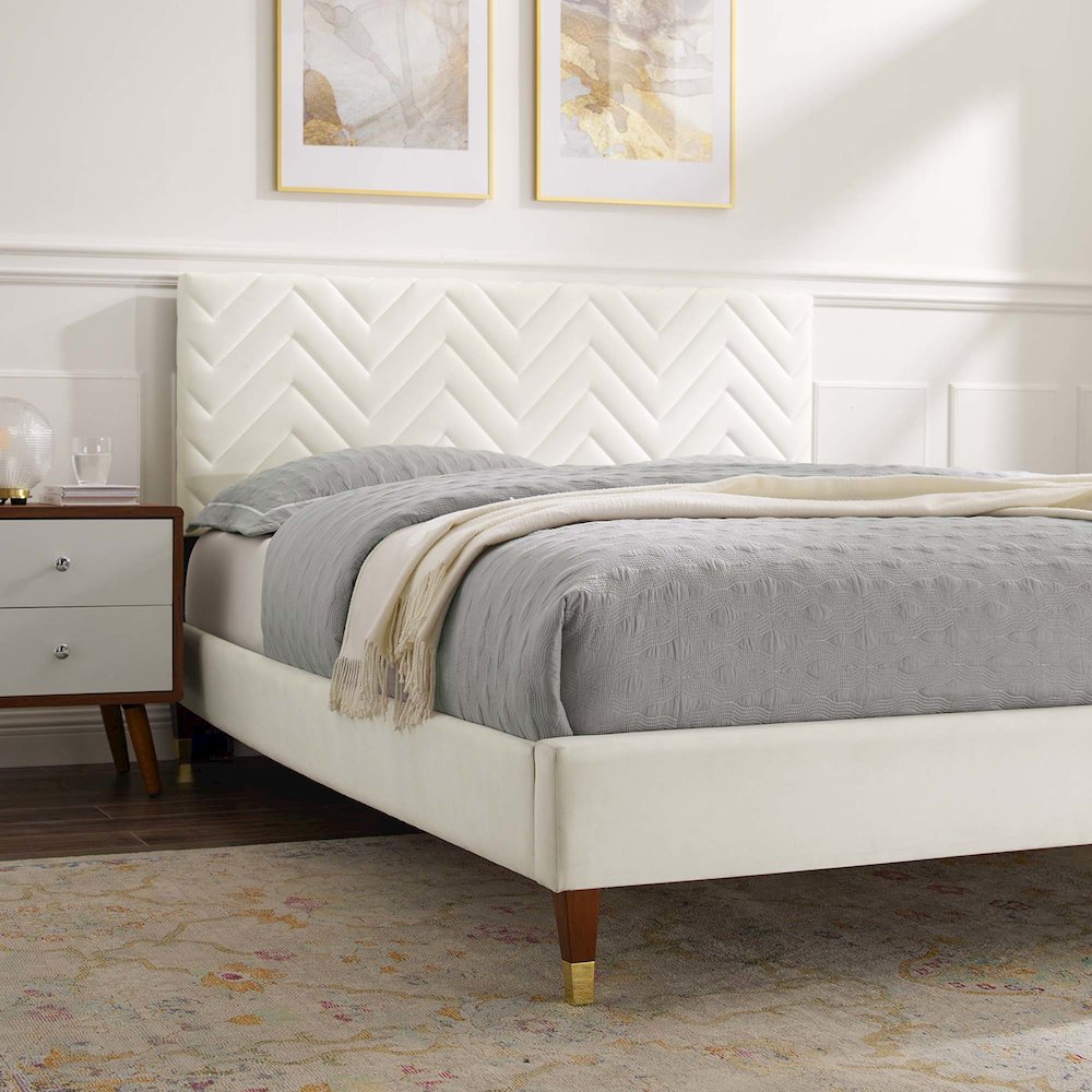 Leah Chevron Tufted Performance Velvet Full Platform Bed. Picture 8