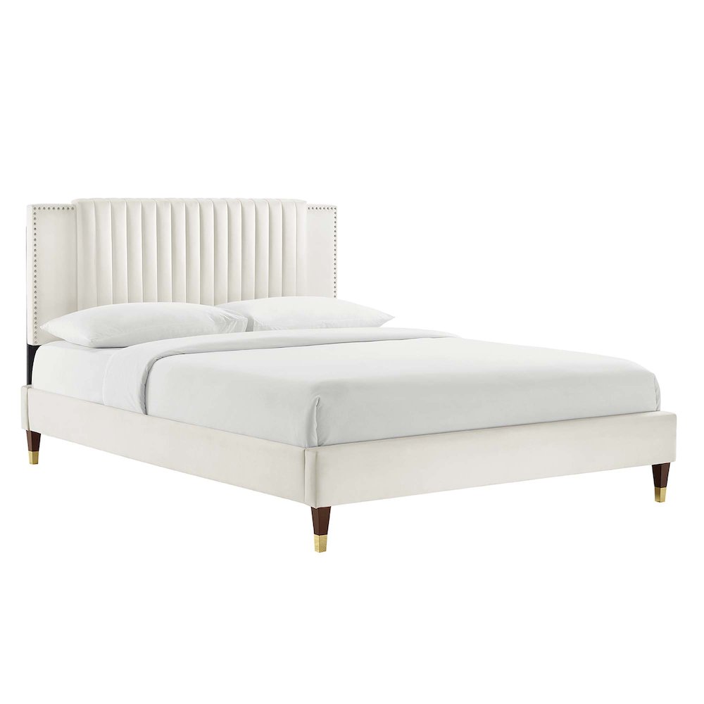 Zahra Channel Tufted Performance Velvet Full Platform Bed. Picture 1