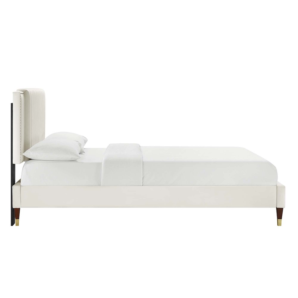 Zahra Channel Tufted Performance Velvet Full Platform Bed. Picture 3