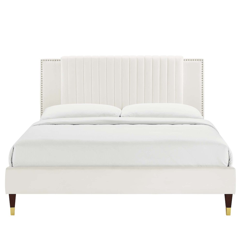 Zahra Channel Tufted Performance Velvet Full Platform Bed. Picture 4