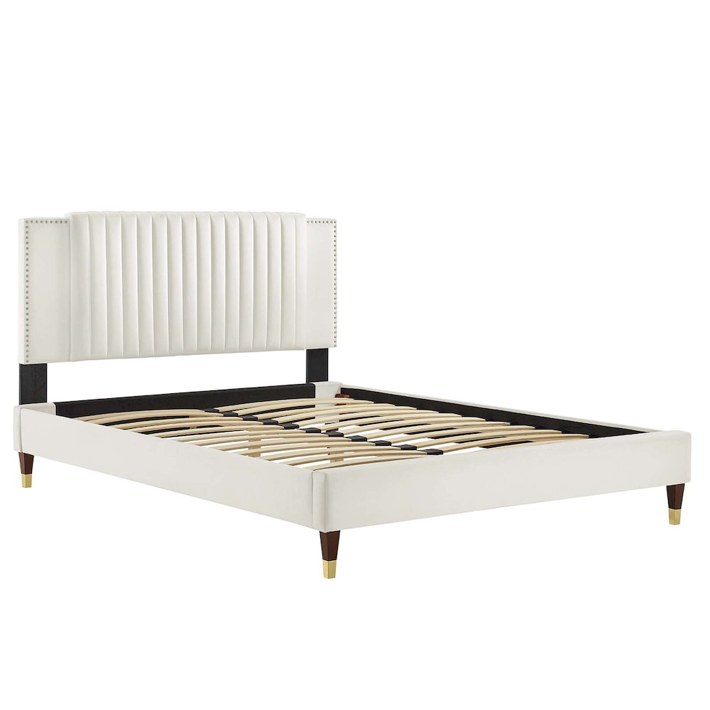 Zahra Channel Tufted Performance Velvet Full Platform Bed. Picture 5