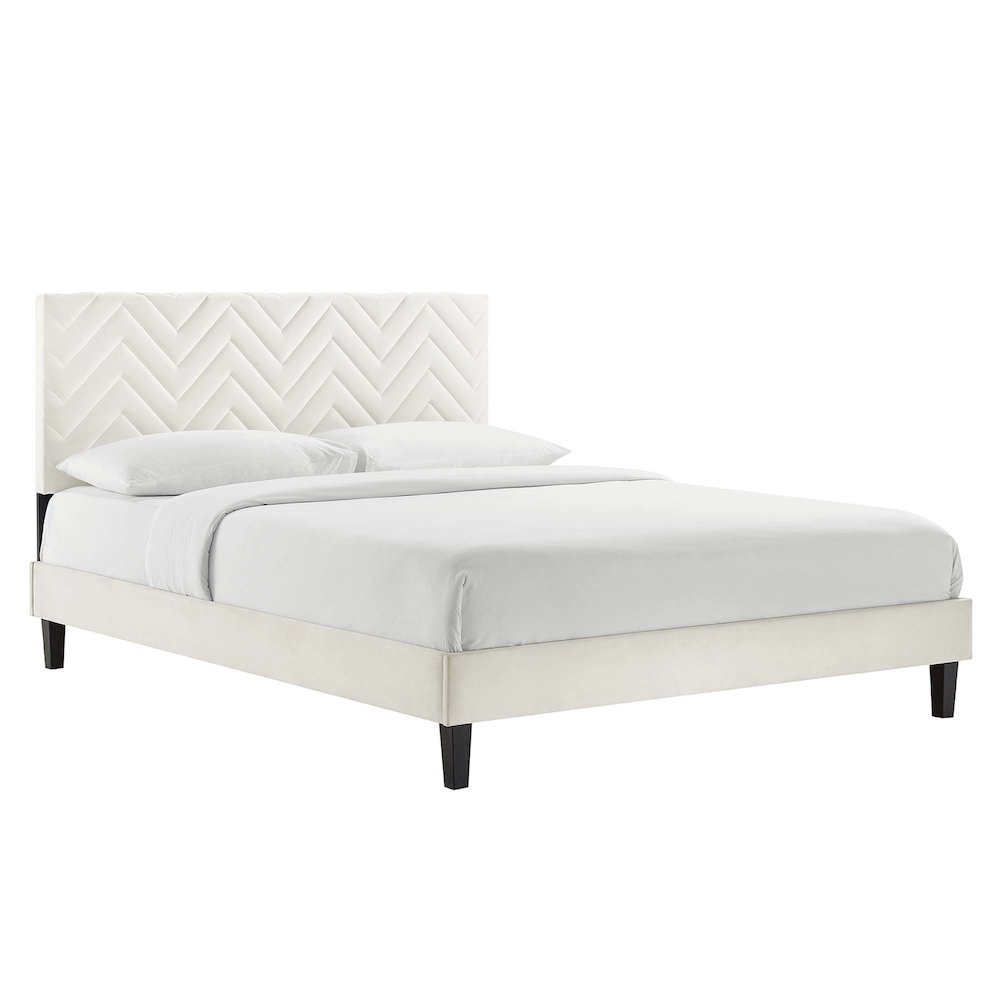 Leah Chevron Tufted Performance Velvet Full Platform Bed. Picture 1
