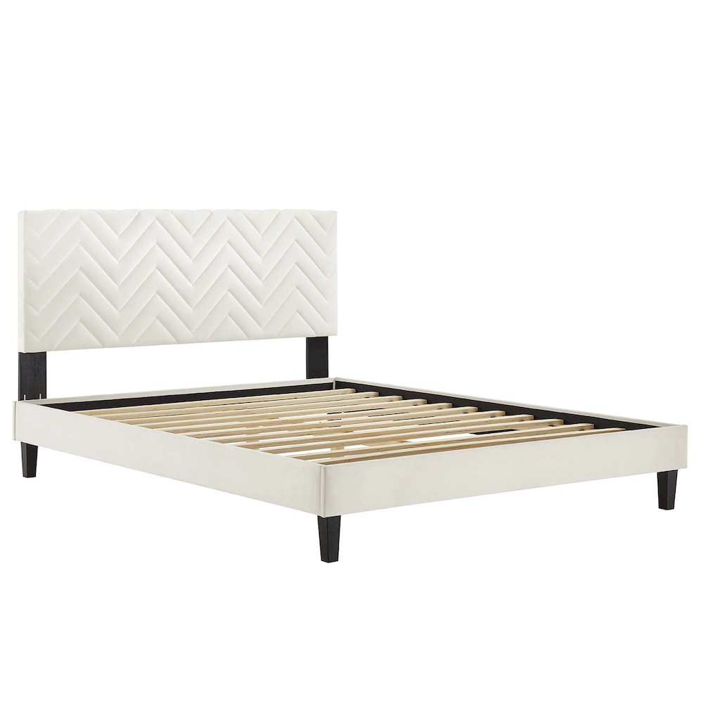 Leah Chevron Tufted Performance Velvet Full Platform Bed. Picture 5