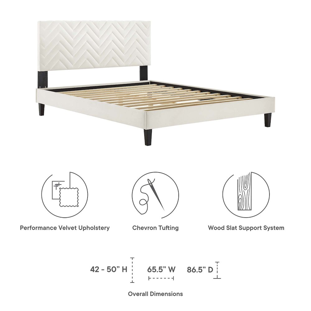 Leah Chevron Tufted Performance Velvet Full Platform Bed. Picture 2