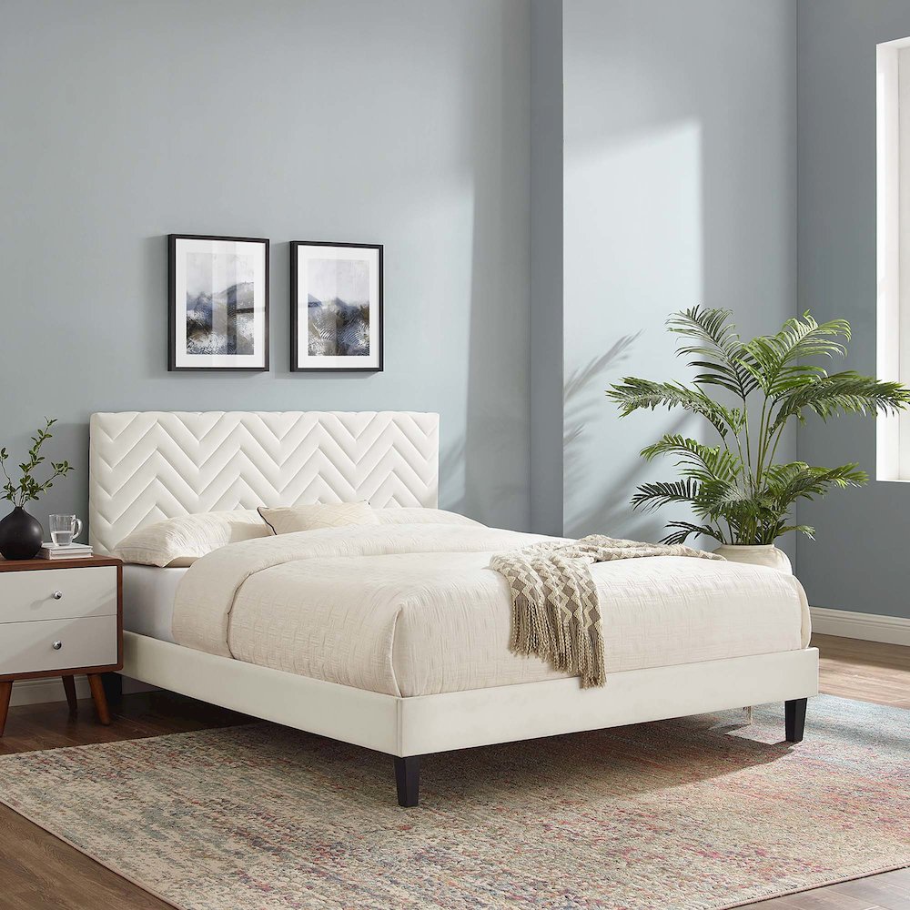 Leah Chevron Tufted Performance Velvet Full Platform Bed. Picture 7