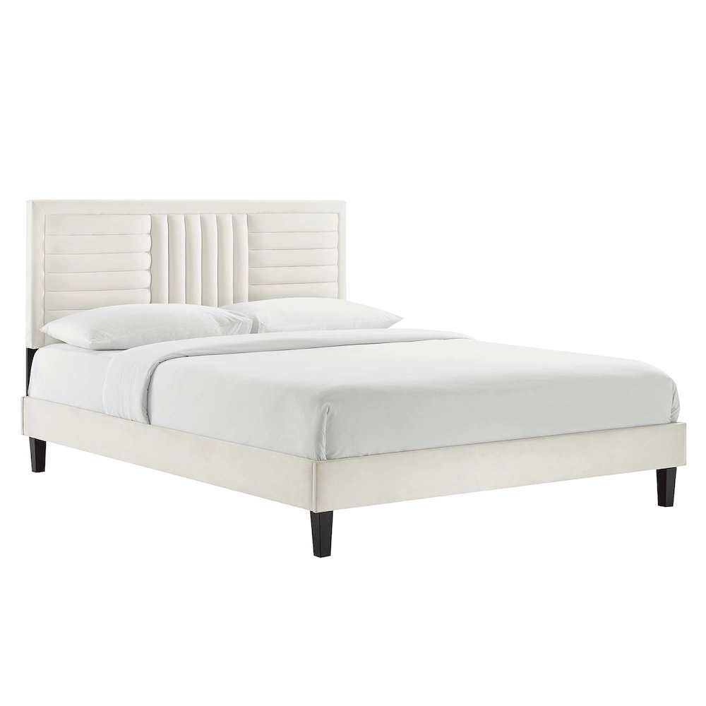 Sofia Channel Tufted Performance Velvet Full Platform Bed. Picture 1