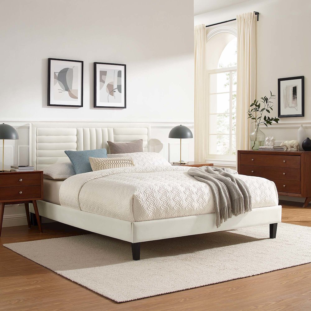 Sofia Channel Tufted Performance Velvet Full Platform Bed. Picture 7